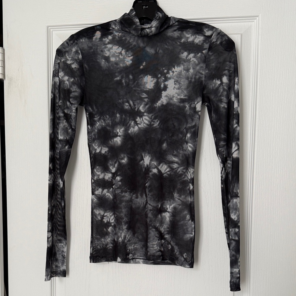 Reformation Black and Gray Tie-Dye see through Long Sleeve Top